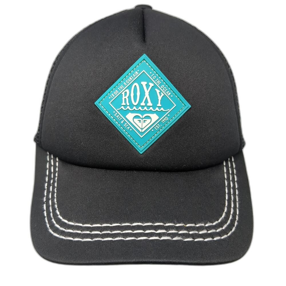 Roxy Patch Snapback Mesh Back Trucker Hat Black One Size Adjustable